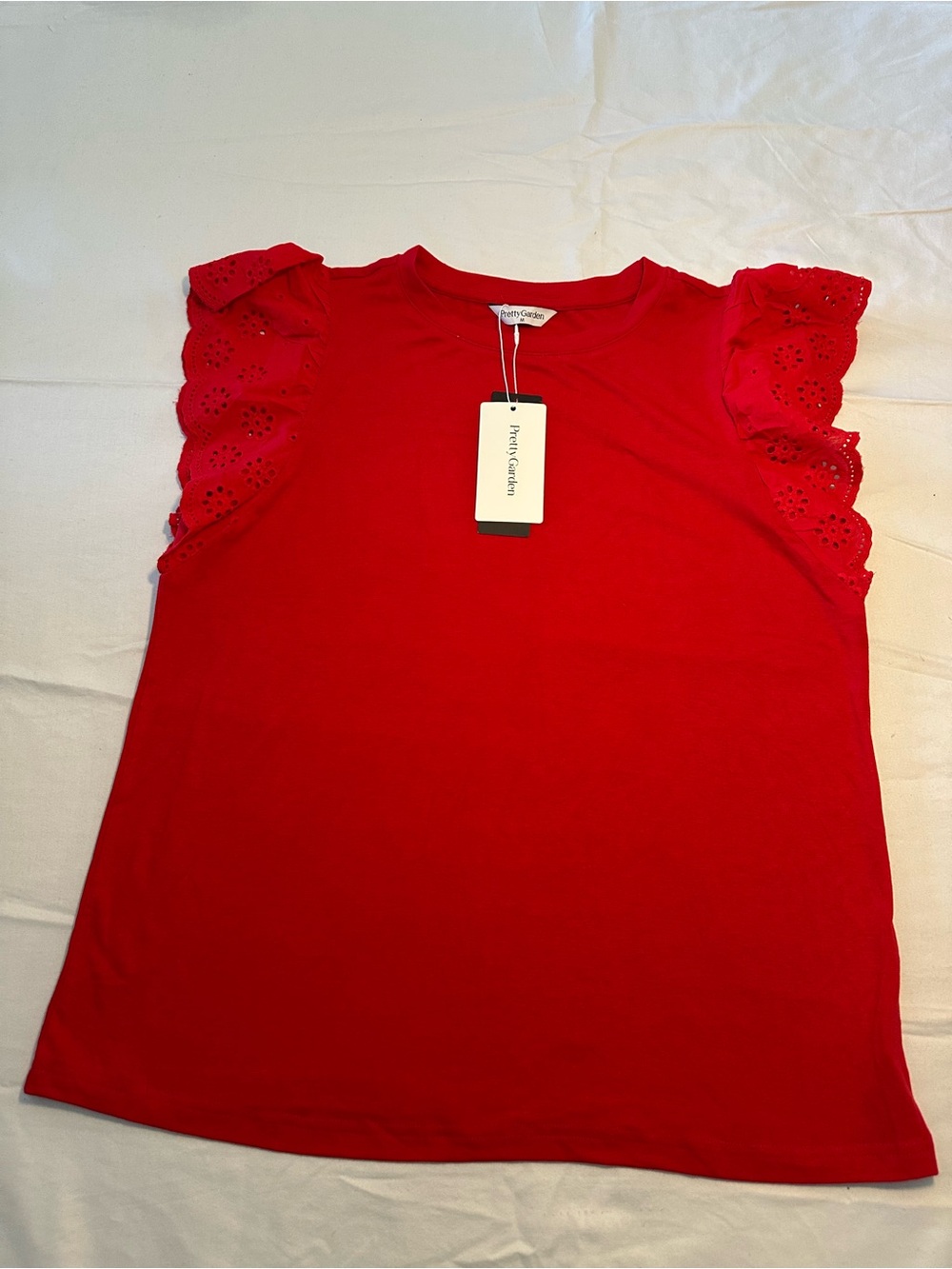 Petite Garden Red Eyelet Flutter Sleeve Tank